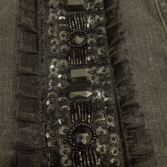 Christopher & Banks black wash denim jacket sequins and ribbon detail medium - Picture 4 of 7